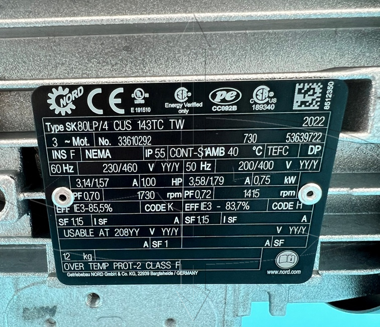 Nord 33610292 80LP/4 143TC 1 HP Motor - Image 3