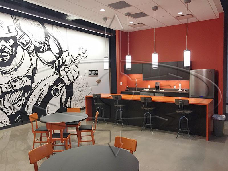 We expanded the lunch/breakroom area, complete with a Daniel Kopalek and Grace McCammond collaboration mural.