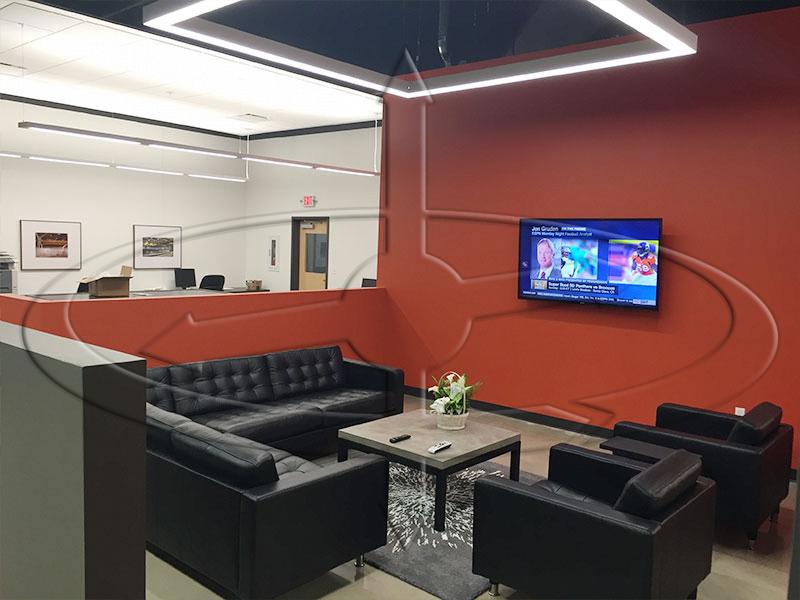 We included a lounge area (ESPN is on most of the time with some Outdoor channel too), as it is a great place to relax while working.