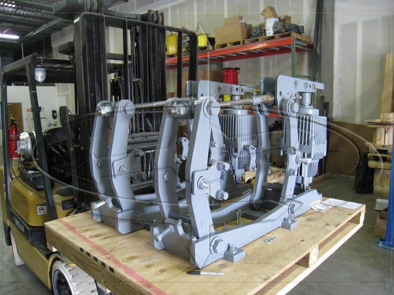 Overhead crane brake assembly on an industrial lifting system